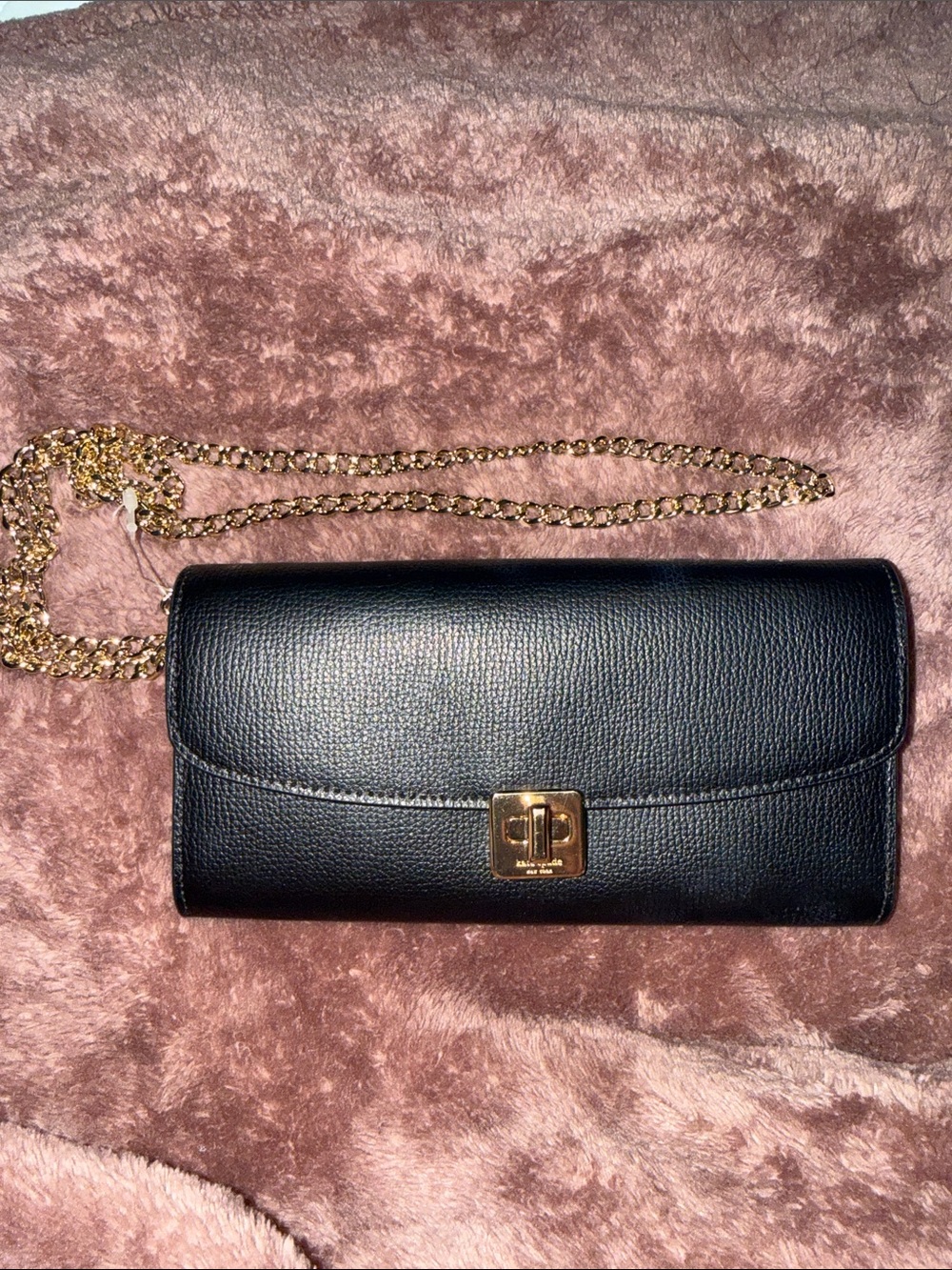 kate spade Black Leather Crossbody Wallet with Gold Chain